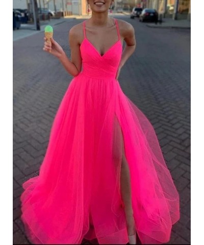 Women's Tulle Bridesmaid Dress Long V Neck A Line Formal Evening Gown with Slit Ball Gown RPM219 Royal Blue $39.95 Dresses