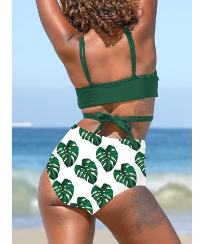 Women's High Waisted Bikini Sets Criss Cross Ruched Two Pieces Push Up Swimsuits Dark Green $18.80 Swimsuits