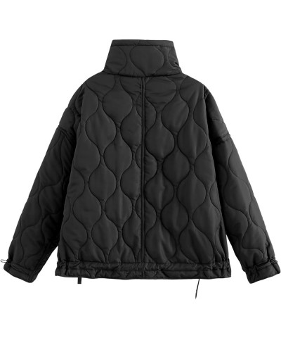 Women's Oversized Quilted Puffer Jacket Stand Collar Zip Up Lightweight Cropped Padded Winter Coat with Pockets Black $24.75 ...