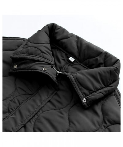 Women's Oversized Quilted Puffer Jacket Stand Collar Zip Up Lightweight Cropped Padded Winter Coat with Pockets Black $24.75 ...