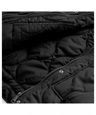 Women's Oversized Quilted Puffer Jacket Stand Collar Zip Up Lightweight Cropped Padded Winter Coat with Pockets Black $24.75 ...