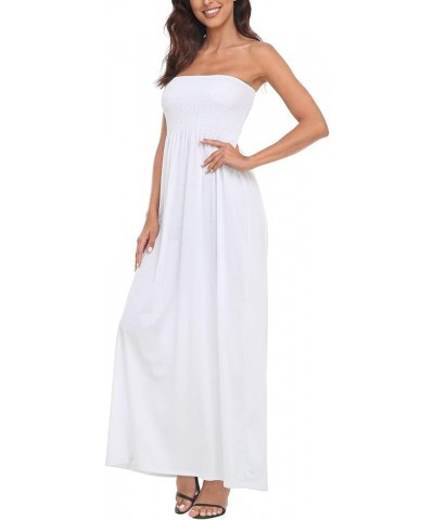 Women's Strapless Maxi Dress Plus Size Tube Top Long Skirt Sundress Cover Up White $18.19 Swimsuits