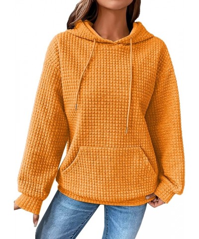 Waffle Hoodie Women Solid Color Casual Drawstring Pullover Sweatshirts Basic Sweatshirt with Pockets Fall Hooded 2023 Yellow ...