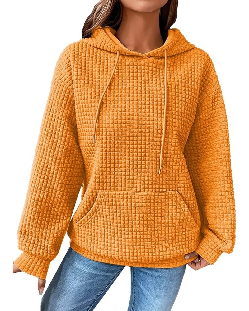 Waffle Hoodie Women Solid Color Casual Drawstring Pullover Sweatshirts Basic Sweatshirt with Pockets Fall Hooded 2023 Yellow ...