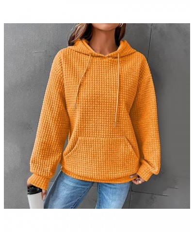 Waffle Hoodie Women Solid Color Casual Drawstring Pullover Sweatshirts Basic Sweatshirt with Pockets Fall Hooded 2023 Yellow ...