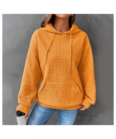 Waffle Hoodie Women Solid Color Casual Drawstring Pullover Sweatshirts Basic Sweatshirt with Pockets Fall Hooded 2023 Yellow ...