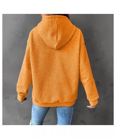 Waffle Hoodie Women Solid Color Casual Drawstring Pullover Sweatshirts Basic Sweatshirt with Pockets Fall Hooded 2023 Yellow ...