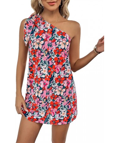 Women's Summer Dresses Floral Print Knot One Shoulder Sleeveless Tunic Mini Dress Royal Blue Floral $17.64 Swimsuits