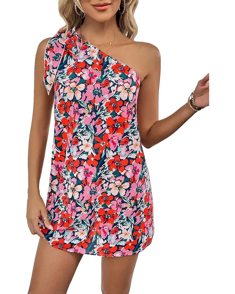 Women's Summer Dresses Floral Print Knot One Shoulder Sleeveless Tunic Mini Dress Royal Blue Floral $17.64 Swimsuits