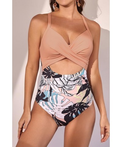 Women's One Piece Swimsuits Tummy Control Cutout High Waisted Bathing Suit Wrap Tie Back 1 Piece Swimsuit Pink Floral Printed...