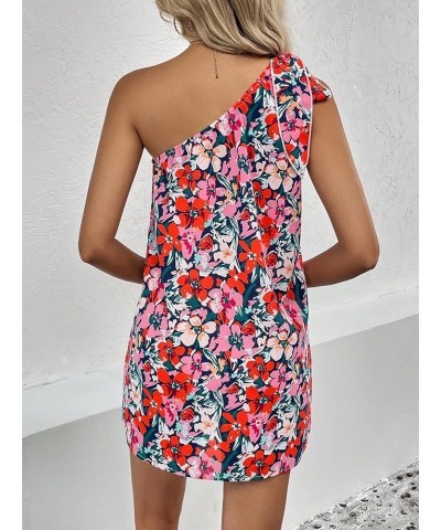 Women's Summer Dresses Floral Print Knot One Shoulder Sleeveless Tunic Mini Dress Royal Blue Floral $17.64 Swimsuits