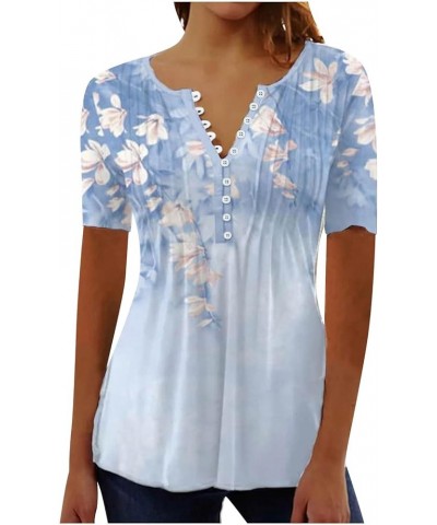 Shirts for Women Trendy,Women Floral Pattern Plus Size Blouses for Women V-Neck Short Sleeve Comfy Dressy Tshirts Blue-5 $8.4...