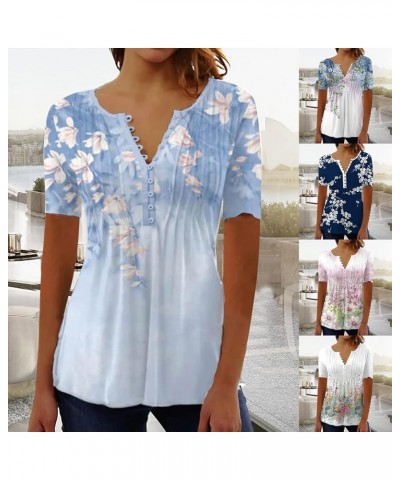 Shirts for Women Trendy,Women Floral Pattern Plus Size Blouses for Women V-Neck Short Sleeve Comfy Dressy Tshirts Blue-5 $8.4...