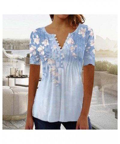 Shirts for Women Trendy,Women Floral Pattern Plus Size Blouses for Women V-Neck Short Sleeve Comfy Dressy Tshirts Blue-5 $8.4...