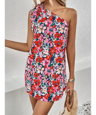 Women's Summer Dresses Floral Print Knot One Shoulder Sleeveless Tunic Mini Dress Royal Blue Floral $17.64 Swimsuits