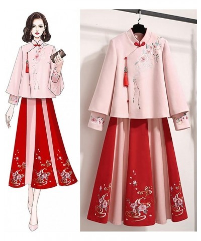 Chinese Style Embroidered Thin Blouse, Women's Coat, Woolen Cloth,Hanfu Skirt (Color : Auburn, Size : XL 60kg-70kg) 3XL 80kg-...