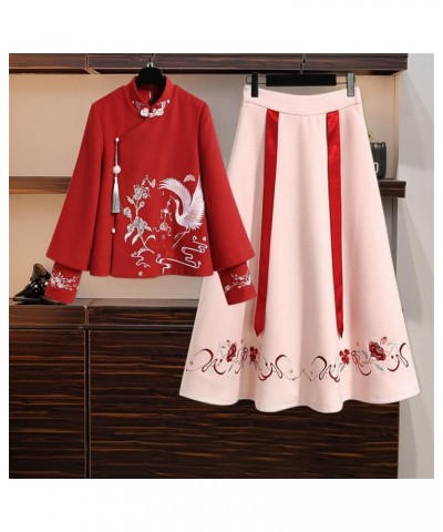 Chinese Style Embroidered Thin Blouse, Women's Coat, Woolen Cloth,Hanfu Skirt (Color : Auburn, Size : XL 60kg-70kg) 3XL 80kg-...