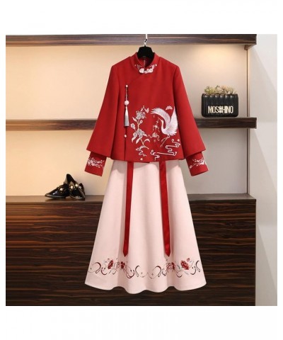 Chinese Style Embroidered Thin Blouse, Women's Coat, Woolen Cloth,Hanfu Skirt (Color : Auburn, Size : XL 60kg-70kg) 3XL 80kg-...