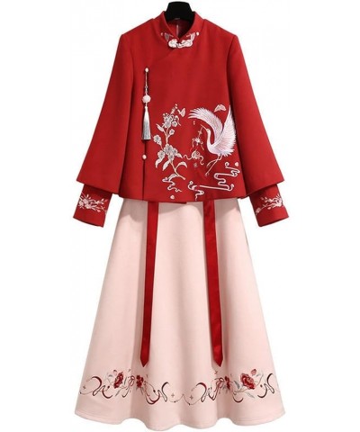 Chinese Style Embroidered Thin Blouse, Women's Coat, Woolen Cloth,Hanfu Skirt (Color : Auburn, Size : XL 60kg-70kg) 3XL 80kg-...