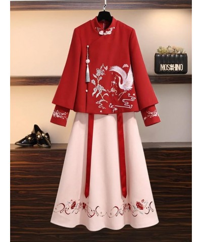 Chinese Style Embroidered Thin Blouse, Women's Coat, Woolen Cloth,Hanfu Skirt (Color : Auburn, Size : XL 60kg-70kg) 3XL 80kg-...