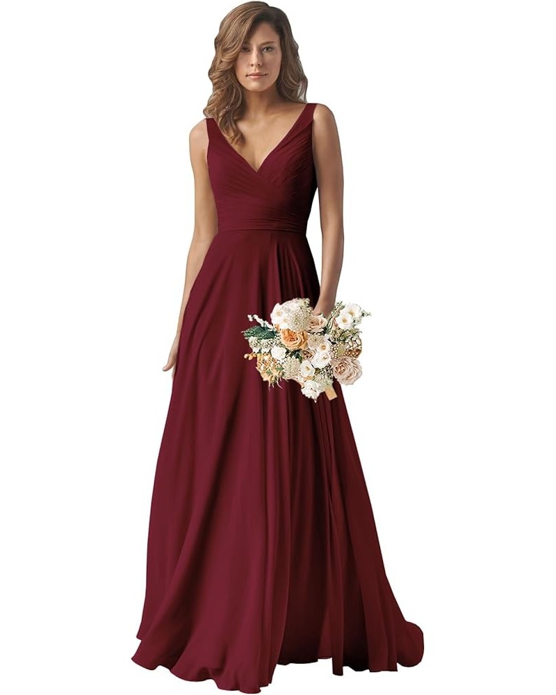 Chiffon Bridesmaid Dresses Long for Women A Line Ruched Formal Porm Evening Gowns Burgundy $29.14 Dresses