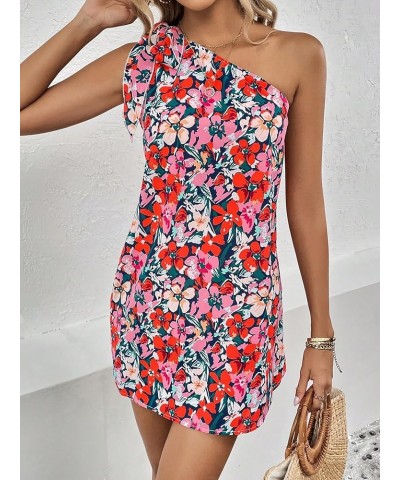 Women's Summer Dresses Floral Print Knot One Shoulder Sleeveless Tunic Mini Dress Royal Blue Floral $17.64 Swimsuits