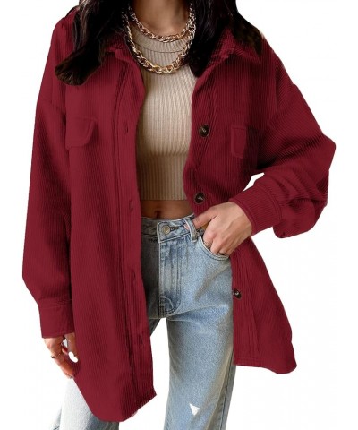 Womens Corduroy Shacket Blouses Button Down Shirts Pocket Long Sleeves Tops Jacket Coats Red $21.31 Jackets