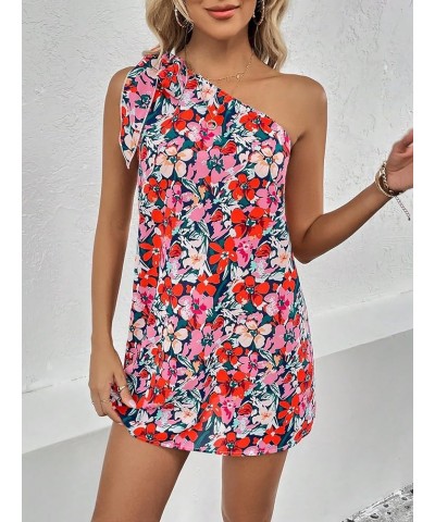 Women's Summer Dresses Floral Print Knot One Shoulder Sleeveless Tunic Mini Dress Royal Blue Floral $17.64 Swimsuits