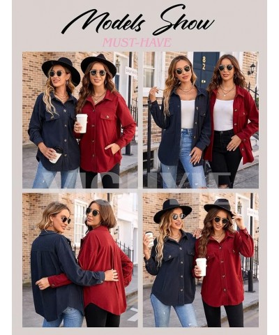 Womens Corduroy Shacket Blouses Button Down Shirts Pocket Long Sleeves Tops Jacket Coats Red $21.31 Jackets