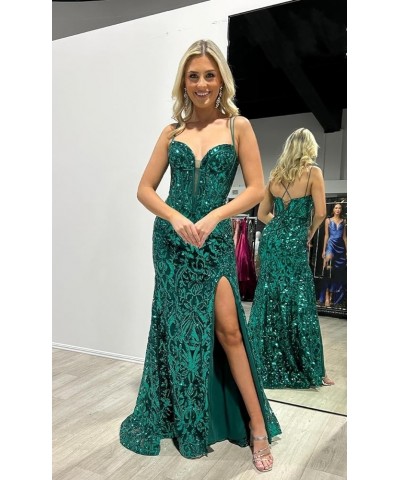 Women's Lace Prom Dresses with Slit Spaghetti Straps Long Applique Tulle Sweetheart Formal Evening Gowns DE53 Dusty Green $26...
