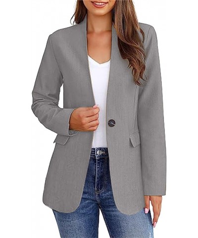Womens Casual Blazer Jacket Long Sleeve Lapel Open Front Button Work Professional Suit Jackets Office Clothes Outwear C-gray ...