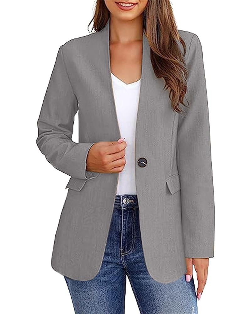 Womens Casual Blazer Jacket Long Sleeve Lapel Open Front Button Work Professional Suit Jackets Office Clothes Outwear C-gray ...