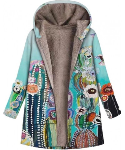 Women Vintage Boho Floral Print Zip Up Sherpa Fleece Lined Jacket Winter Warm Long Sleeve Hooded Coat with Pocket 22-sky Blue...