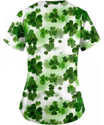 St Patricks Day Scrub Tops for Women Irish Print Medical Scrubs with Pocket Short Sleeve V Neck Holiday Uniforms 09-st Patric...