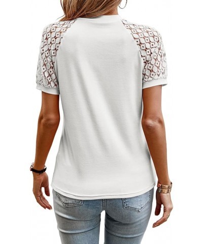 Womens Summer Tops Lace Short Sleeve Pleated T-Shirts Dressy Casual Blouses White $10.39 T-Shirts