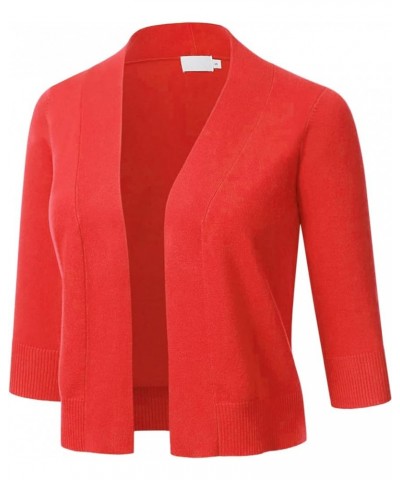 Women's Classic Comfy 3/4 Sleeve Bolero Shrug Open Front Soft Knit Slim Fit Cropped Cardigan Sweater (S-3XL) C001_orange $18....
