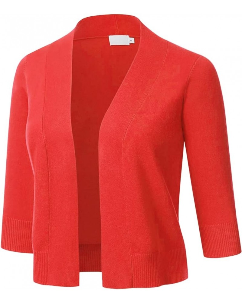 Women's Classic Comfy 3/4 Sleeve Bolero Shrug Open Front Soft Knit Slim Fit Cropped Cardigan Sweater (S-3XL) C001_orange $18....