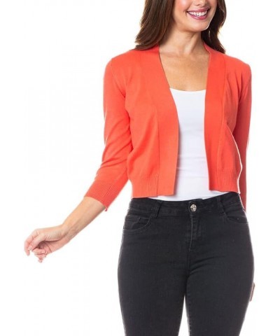 Women's Classic Comfy 3/4 Sleeve Bolero Shrug Open Front Soft Knit Slim Fit Cropped Cardigan Sweater (S-3XL) C001_orange $18....