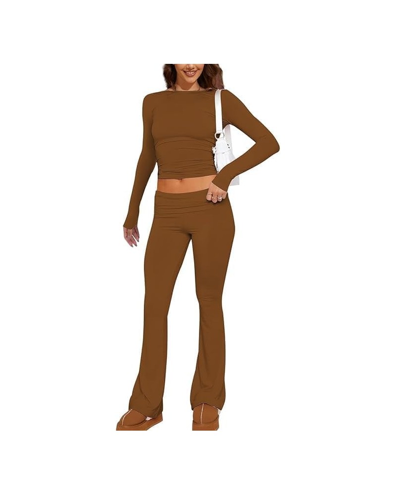 Women's 2 Piece Lounge Sets Basic Cropped Top Casual Outfits for Women Wide Leg Fold Over Pants Set Tracksuits A6 $11.43 Acti...