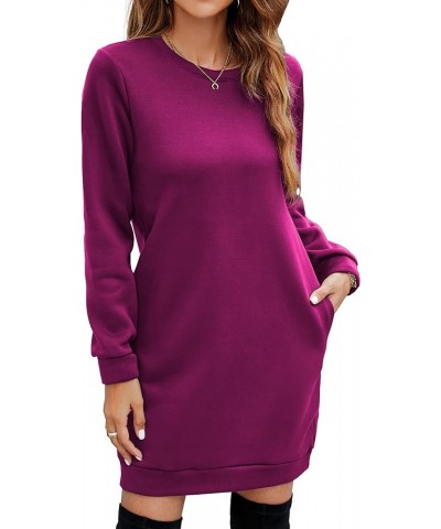 Women's Casual Fleece Long Pullover Sweatshirt Dress Long Sleeve Mini Sweater Dresses with Pockets Purple $19.78 Dresses