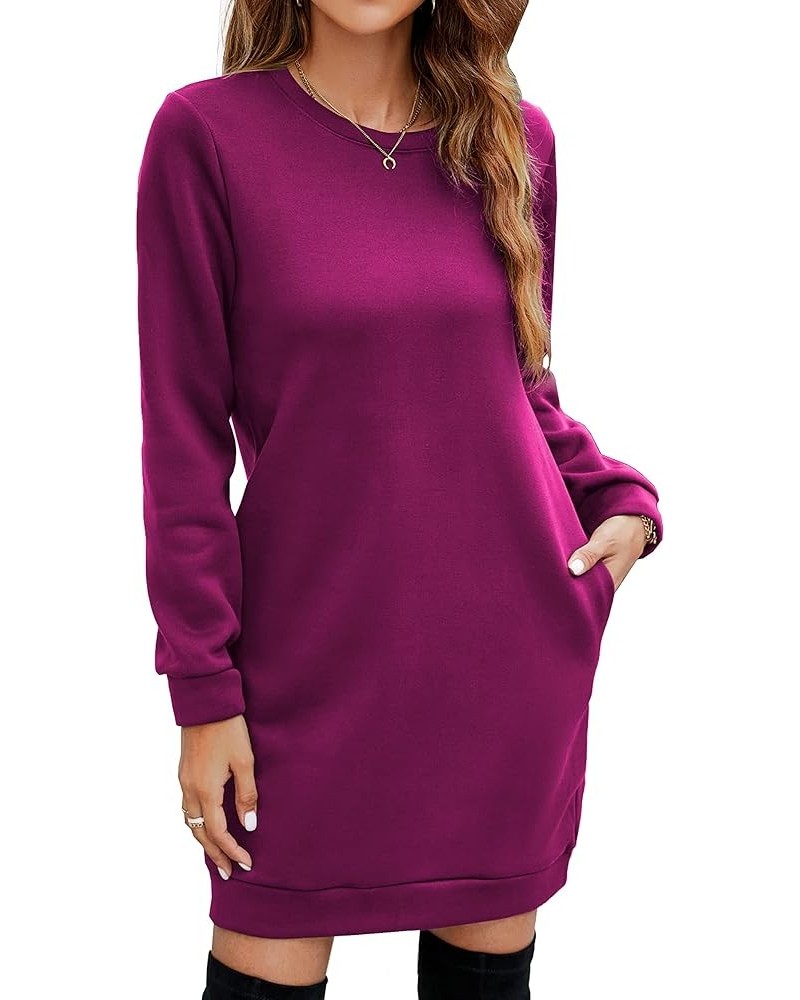 Women's Casual Fleece Long Pullover Sweatshirt Dress Long Sleeve Mini Sweater Dresses with Pockets Purple $19.78 Dresses