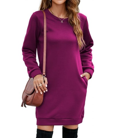 Women's Casual Fleece Long Pullover Sweatshirt Dress Long Sleeve Mini Sweater Dresses with Pockets Purple $19.78 Dresses