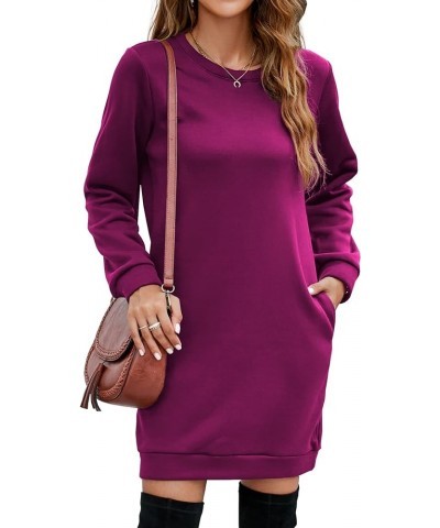 Women's Casual Fleece Long Pullover Sweatshirt Dress Long Sleeve Mini Sweater Dresses with Pockets Purple $19.78 Dresses