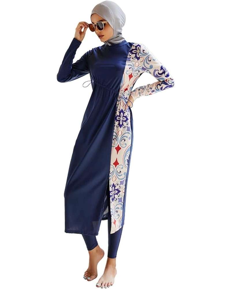 Modest Swimsuit for Women,Full Cover Swimwear Burkini Islamic Hijab Bathing Suit Dark Blue $25.51 Swimsuits