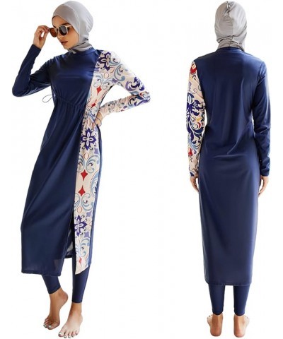 Modest Swimsuit for Women,Full Cover Swimwear Burkini Islamic Hijab Bathing Suit Dark Blue $25.51 Swimsuits