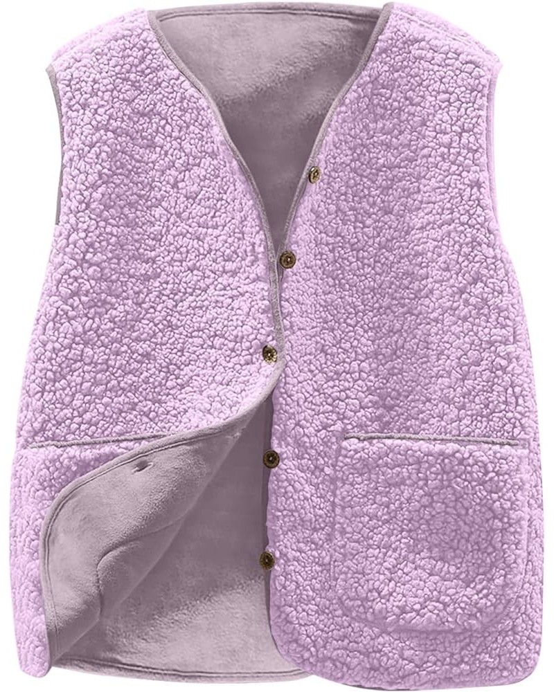 Witner vest for Women Fashion Casual Lightweight Outerwear Fuzzy Fleece Jacket Cute Plush Sweater with Pockets Purple $6.70 O...