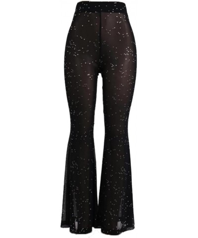 Women's Gothic Black Pants Alt Grunge Bottoms High Waisted Boho Hippie Mesh Pants Sheer Sparkle Sexy See Through Goth $20.34 ...