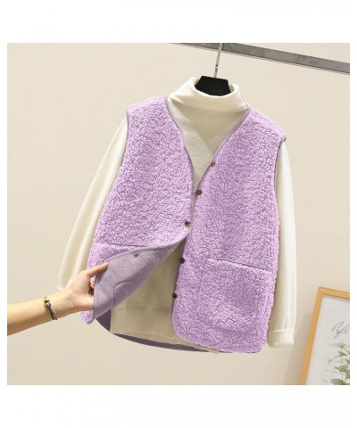 Witner vest for Women Fashion Casual Lightweight Outerwear Fuzzy Fleece Jacket Cute Plush Sweater with Pockets Purple $6.70 O...