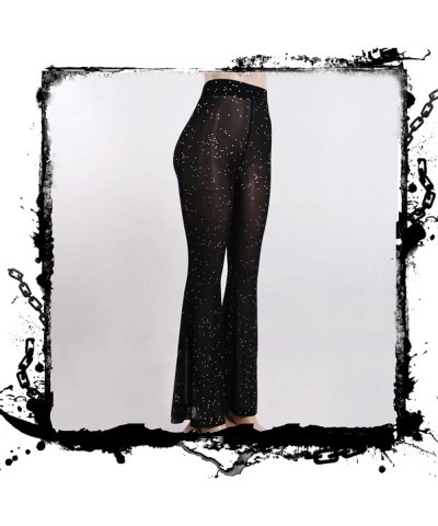 Women's Gothic Black Pants Alt Grunge Bottoms High Waisted Boho Hippie Mesh Pants Sheer Sparkle Sexy See Through Goth $20.34 ...