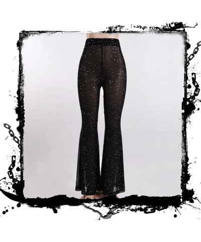 Women's Gothic Black Pants Alt Grunge Bottoms High Waisted Boho Hippie Mesh Pants Sheer Sparkle Sexy See Through Goth $20.34 ...